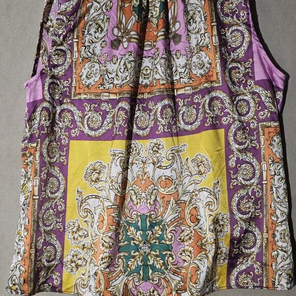 MNG Mango Baroque Print Blouse Women Sz 8 Sleeveless Colorful  Dressy Versatile - Picture 3 of 10
